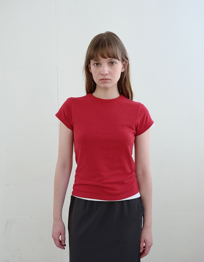 ENZO BLUES) Basic Cap-Sleeve T-shirt (Red)