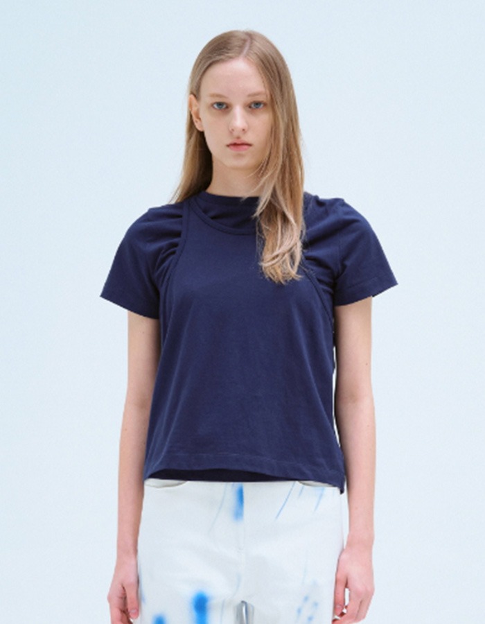 COSMOSS) Layered Short-Sleeved T-shirts (Navy) 재입고